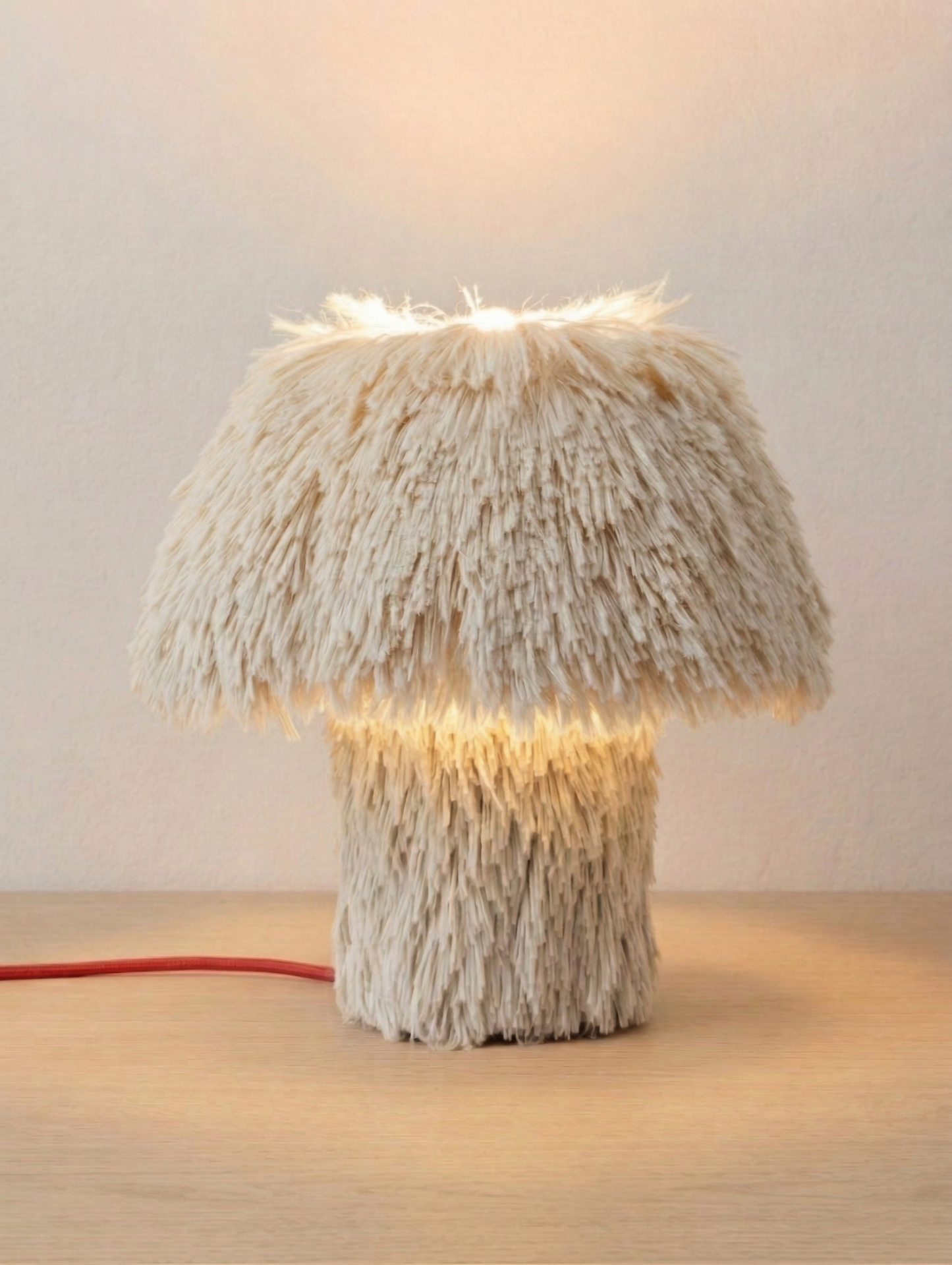 Cookie table lamp in ecru shaggy faux fur