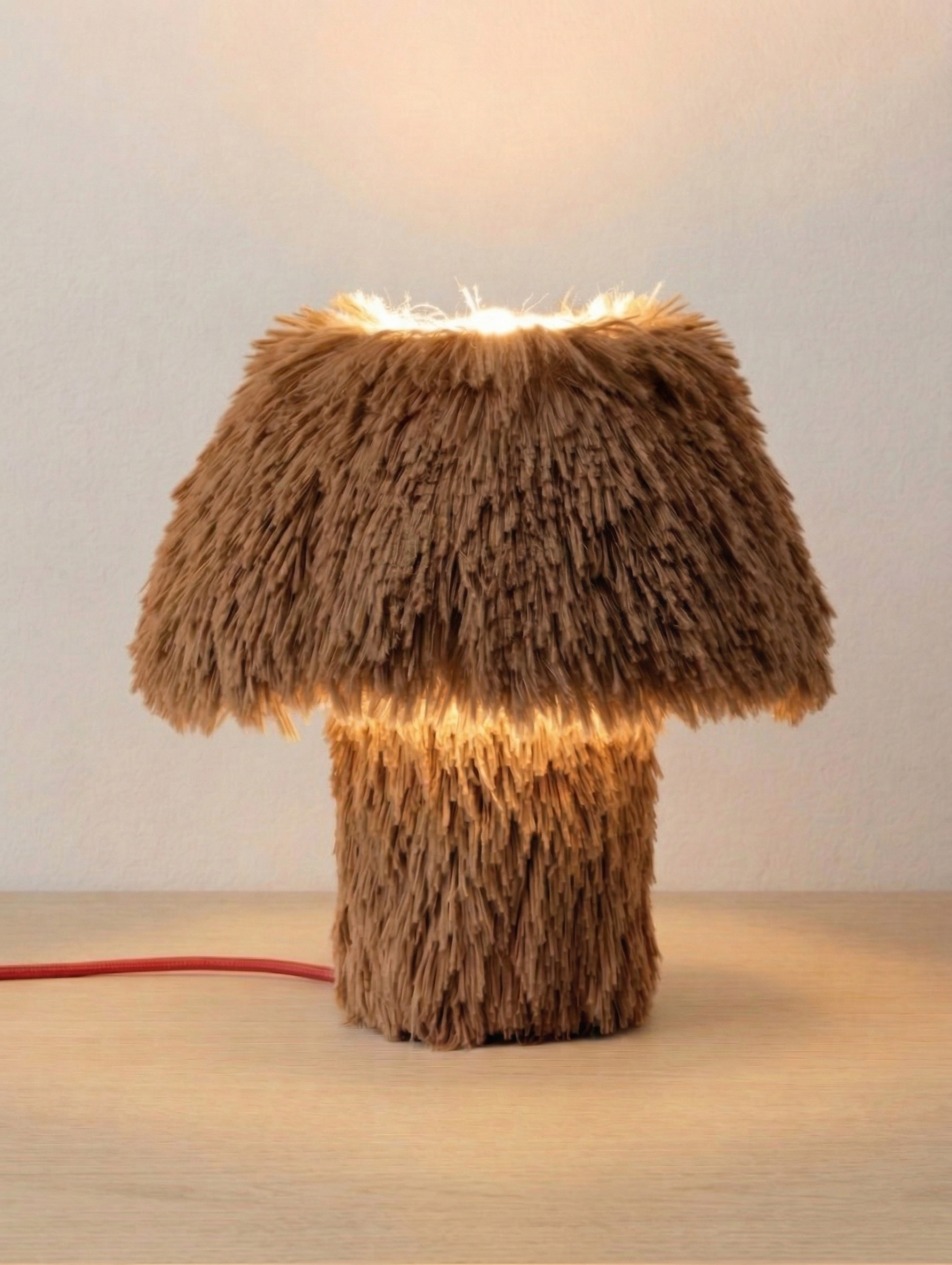 Cookie table lamp in brown shaggy faux fur