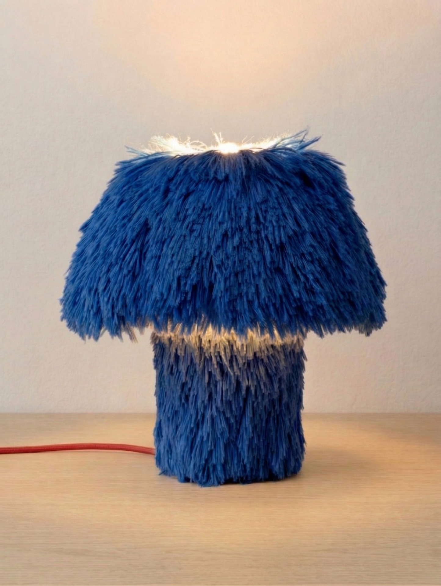 Cookie table lamp in midnight blue shaggy faux fur