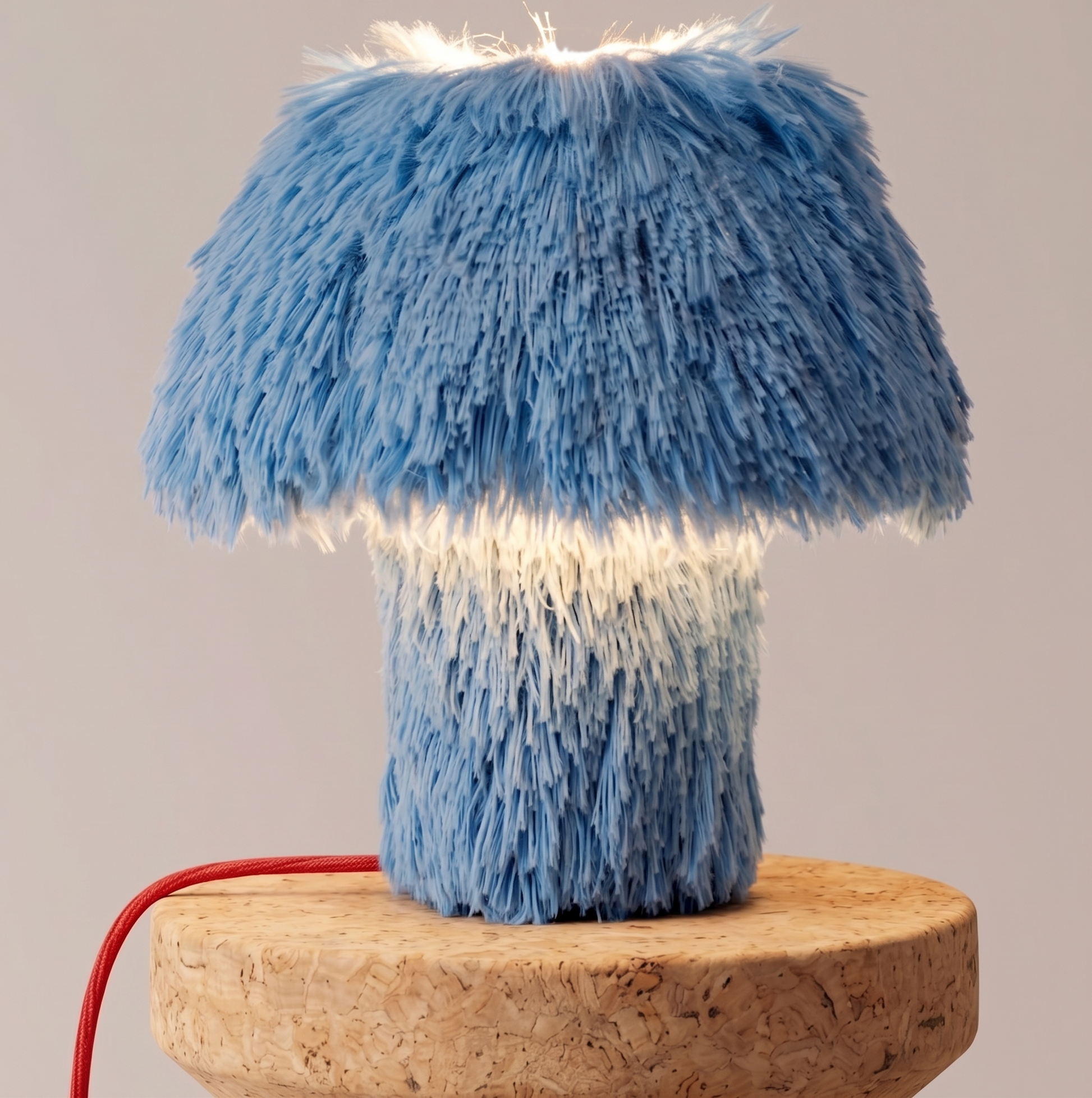 Cookie faux fur table lamp illuminated, close angle